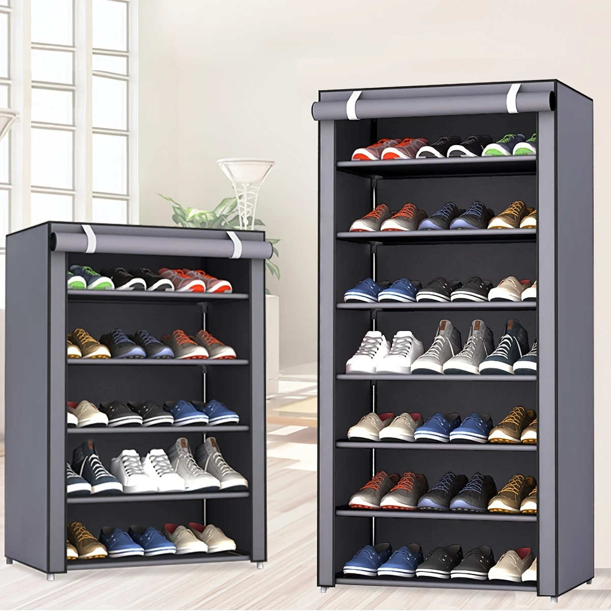 Multifunctional 6/8/10-Tier Shoe Rack with Dust Cover - Easy to Assemble, Portable & Space-Saving, Fits 27-35 Pairs of Sneakers, High Heels & Boots - Ideal for Home Use