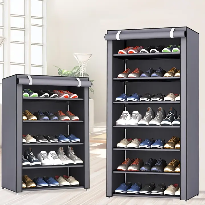 Multifunctional 6/8/10-Tier Shoe Rack with Dust Cover - Easy to Assemble, Portable & Space-Saving, Fits 27-35 Pairs of Sneakers, High Heels & Boots - Ideal for Home Use