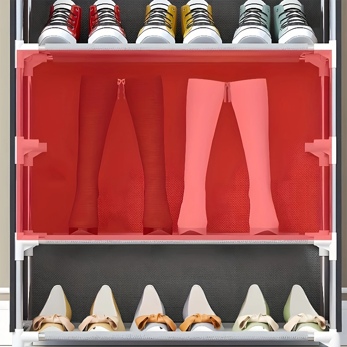 Multifunctional 6/8/10-Tier Shoe Rack with Dust Cover - Easy to Assemble, Portable & Space-Saving, Fits 27-35 Pairs of Sneakers, High Heels & Boots - Ideal for Home Use