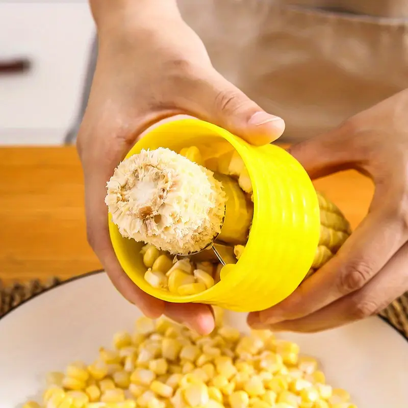 Stainless Steel Corn Stripper & Kernel Remover – Comfortable Grip Yellow Kitchen Gadget, Effortlessly Removes Kernels, Compact & Food-Safe, Perfect for Fresh Corn, Home Cooking, BBQ,&Salad Family