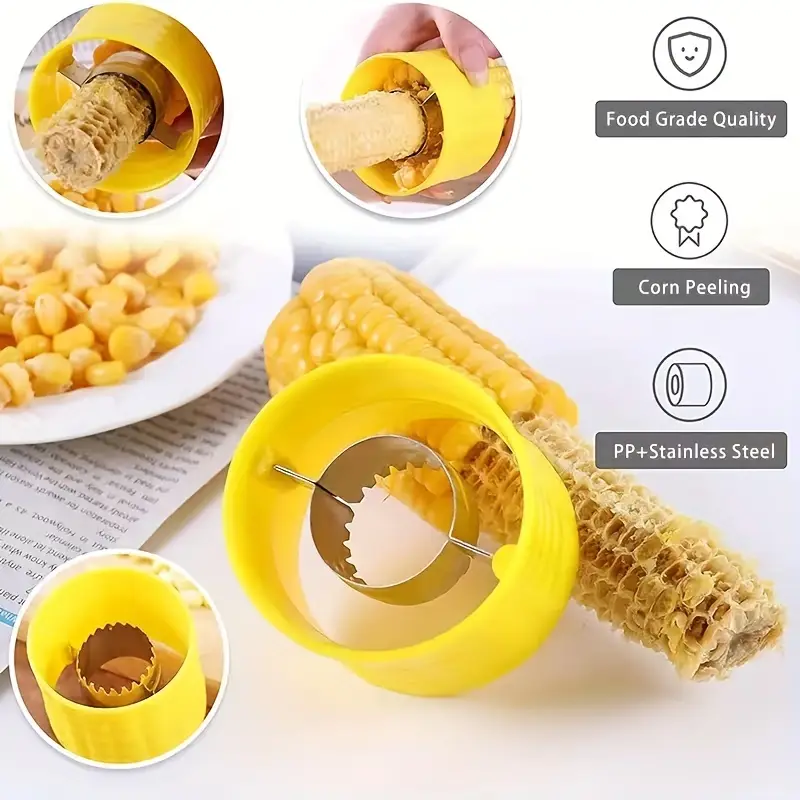 Stainless Steel Corn Stripper & Kernel Remover – Comfortable Grip Yellow Kitchen Gadget, Effortlessly Removes Kernels, Compact & Food-Safe, Perfect for Fresh Corn, Home Cooking, BBQ,&Salad Family