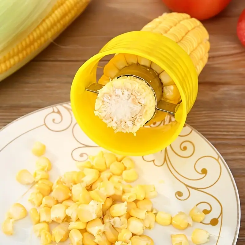 Stainless Steel Corn Stripper & Kernel Remover – Comfortable Grip Yellow Kitchen Gadget, Effortlessly Removes Kernels, Compact & Food-Safe, Perfect for Fresh Corn, Home Cooking, BBQ,&Salad Family
