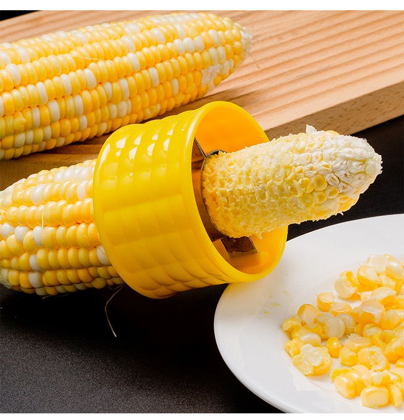 Stainless Steel Corn Stripper & Kernel Remover – Comfortable Grip Yellow Kitchen Gadget, Effortlessly Removes Kernels, Compact & Food-Safe, Perfect for Fresh Corn, Home Cooking, BBQ,&Salad Family