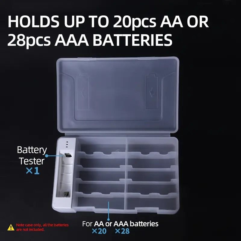 [Black Friday Deal]1pcs Battery Storage Container with Tester - AA/AAA Alkaline Battery Organizer, Detects Remaining Power & Preserves Batteries
