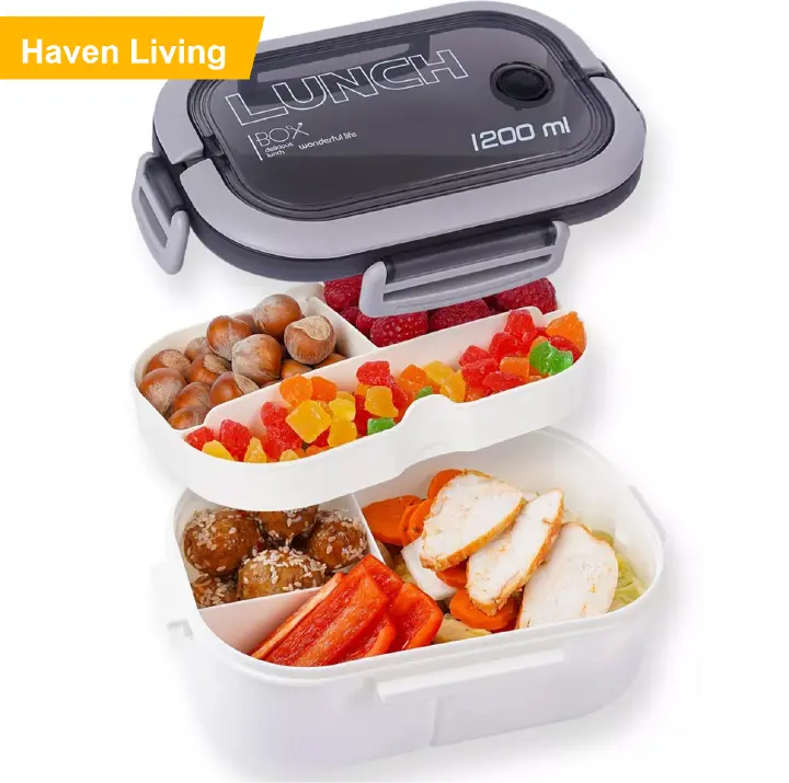Black Friday Deal! 1200ml Double-Layer Bento Box | Leakproof-Proof, Microwave Safe w/Fork & Spoon – Perfect for Students/Office Lunches (3-5 Days Delivery)