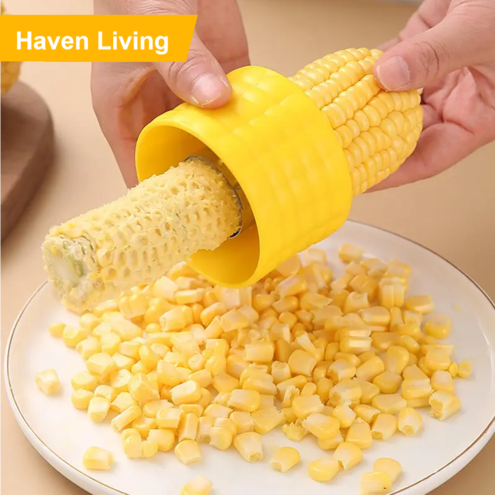 Stainless Steel Corn Stripper & Kernel Remover – Comfortable Grip Yellow Kitchen Gadget, Effortlessly Removes Kernels, Compact & Food-Safe, Perfect for Fresh Corn, Home Cooking, BBQ,&Salad Family