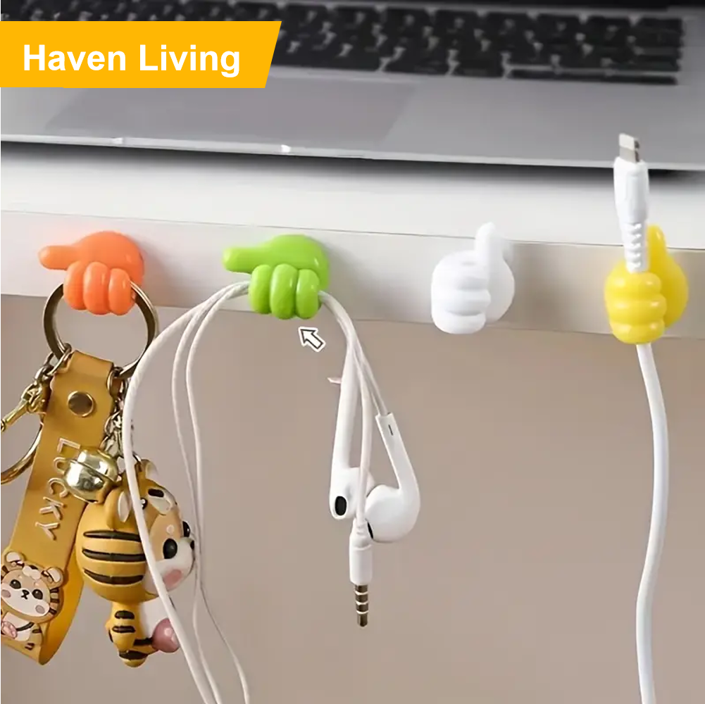 10pcs Thumb-Shaped Cable Organizer Clips | No-Drill Adhesive Hooks for Home, Kitchen, and Bedroom, Assorted Colors, Plastic Material | Perfect for Charging Cables