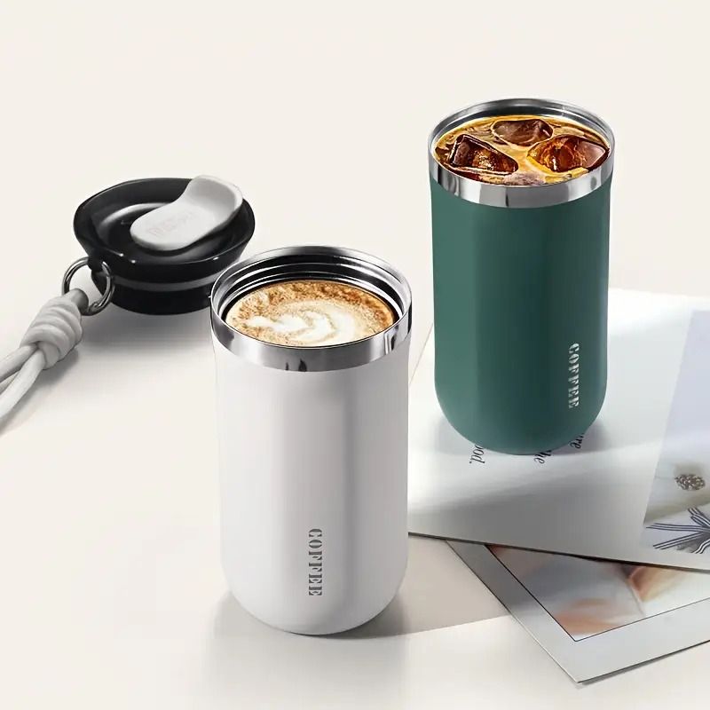 1pcs 500ml Double-Walled Stainless Steel Vacuum Insulated Travel Tumbler - Leakproof Lanyard Coffee Cup for Hot/Cold Drinks, Portable Office/Outdoor Gift