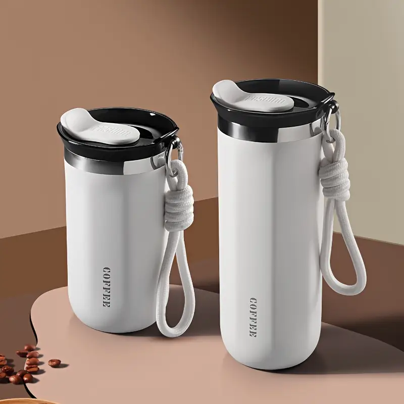 1pcs 500ml Double-Walled Stainless Steel Vacuum Insulated Travel Tumbler - Leakproof Lanyard Coffee Cup for Hot/Cold Drinks, Portable Office/Outdoor Gift