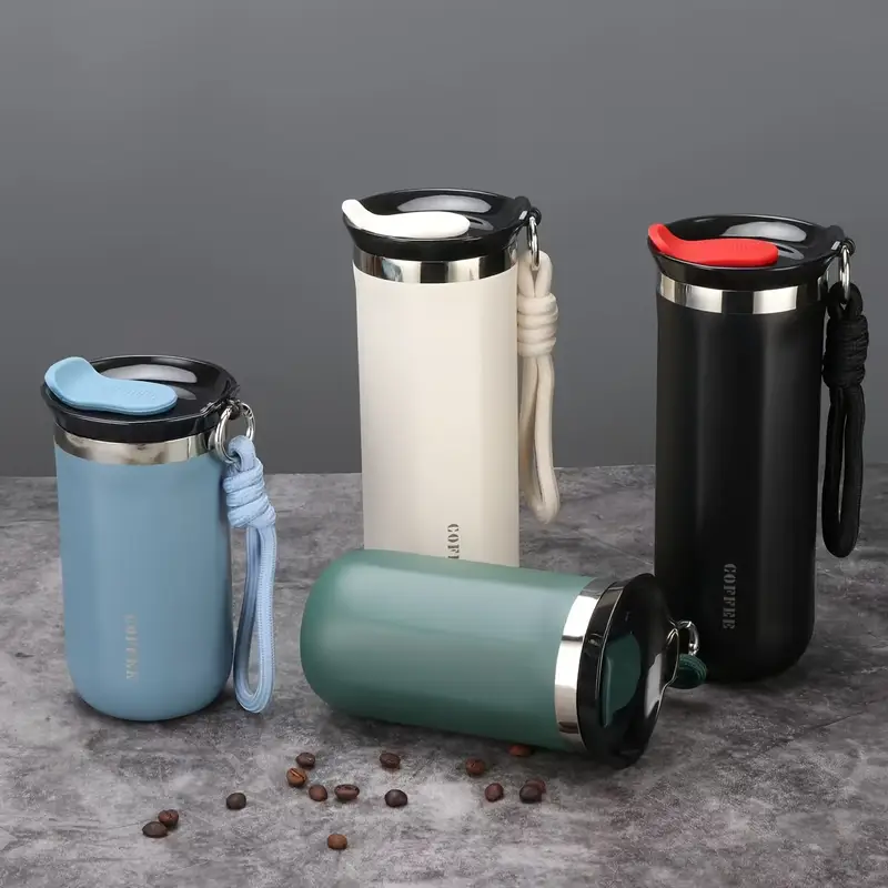 1pcs 500ml Double-Walled Stainless Steel Vacuum Insulated Travel Tumbler - Leakproof Lanyard Coffee Cup for Hot/Cold Drinks, Portable Office/Outdoor Gift