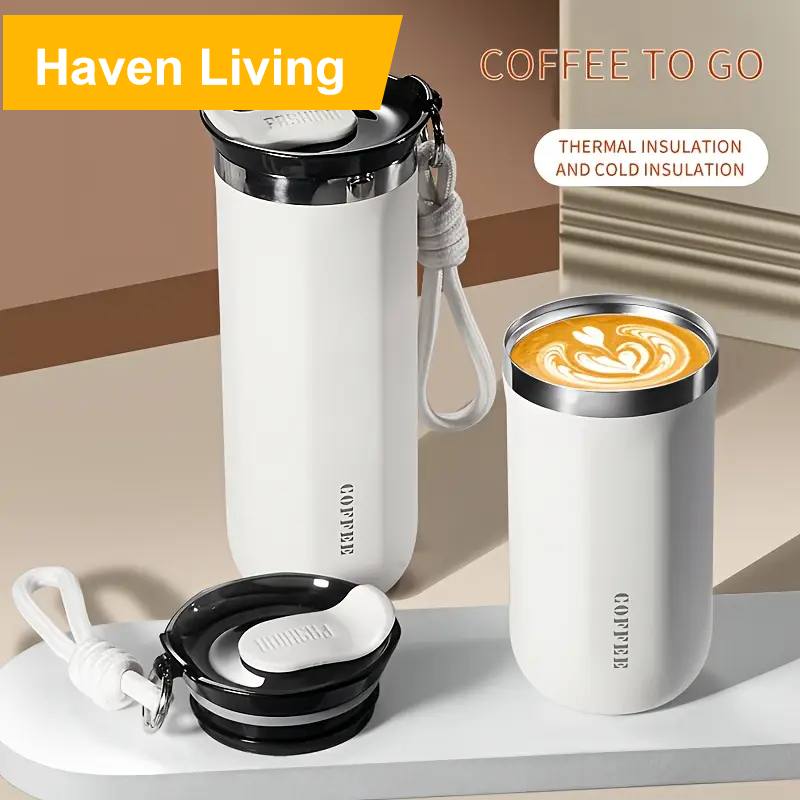 1pcs 500ml Double-Walled Stainless Steel Vacuum Insulated Travel Tumbler - Leakproof Lanyard Coffee Cup for Hot/Cold Drinks, Portable Office/Outdoor Gift