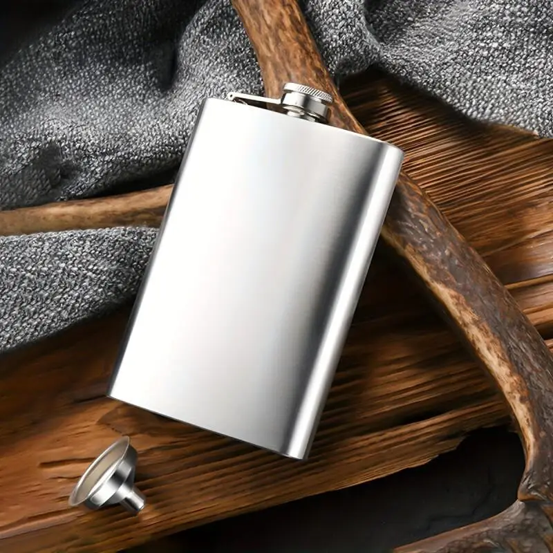 1pcs Portable Barware 230ml/300ml Stainless Steel Hip Flask Set - Leak-Proof with Funnel, Unisex for Whisky/Wine, Outdoor & Gifting