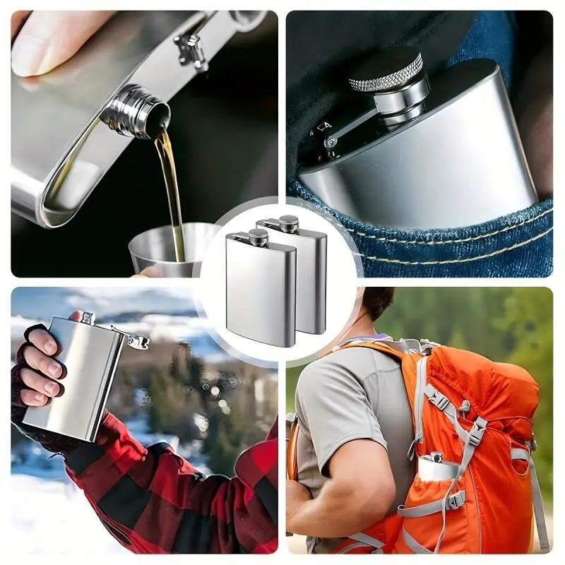 1pcs Portable Barware 230ml/300ml Stainless Steel Hip Flask Set - Leak-Proof with Funnel, Unisex for Whisky/Wine, Outdoor & Gifting