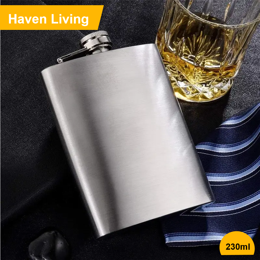 1pcs Portable Barware 230ml/300ml Stainless Steel Hip Flask Set - Leak-Proof with Funnel, Unisex for Whisky/Wine, Outdoor & Gifting