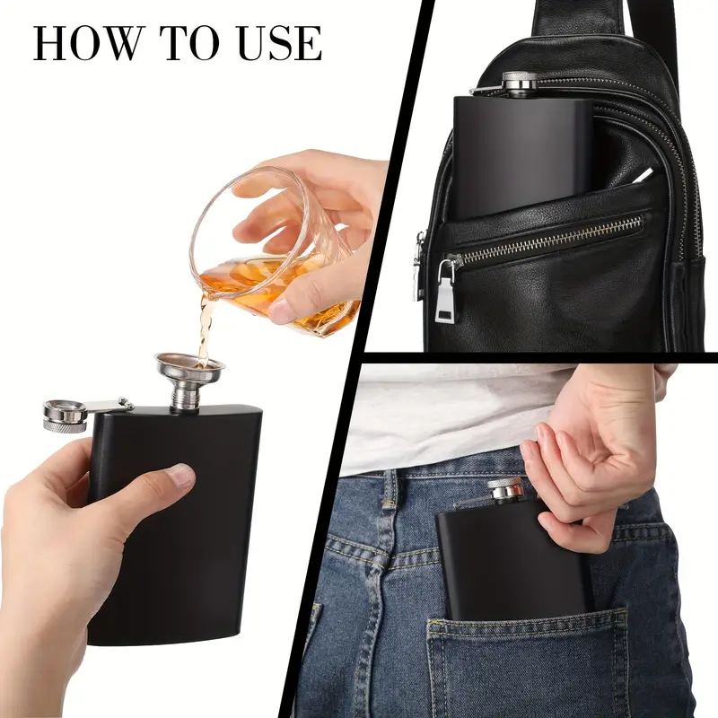 1pcs Portable Barware 230ml/300ml Stainless Steel Hip Flask Set - Leak-Proof with Funnel, Unisex for Whisky/Wine, Outdoor & Gifting