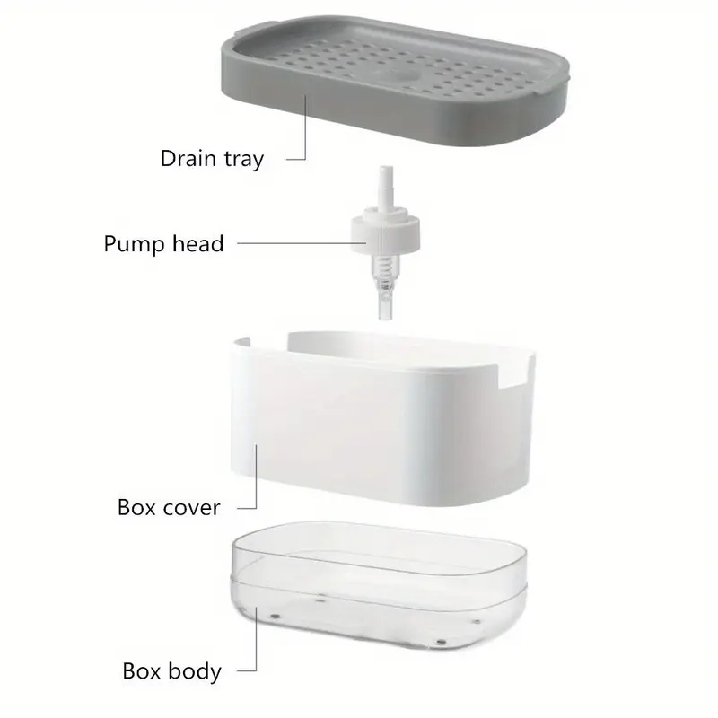 1pcs Manual Press Soap Dispenser with Dishwashing Sponge - Double Layer Storage Box, High-Density Foam Dispenser, Kitchen Cleaning Tool