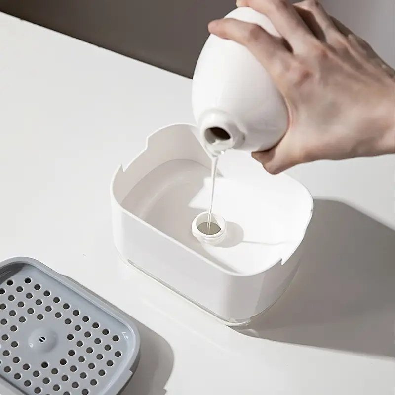 1pcs Manual Press Soap Dispenser with Dishwashing Sponge - Double Layer Storage Box, High-Density Foam Dispenser, Kitchen Cleaning Tool
