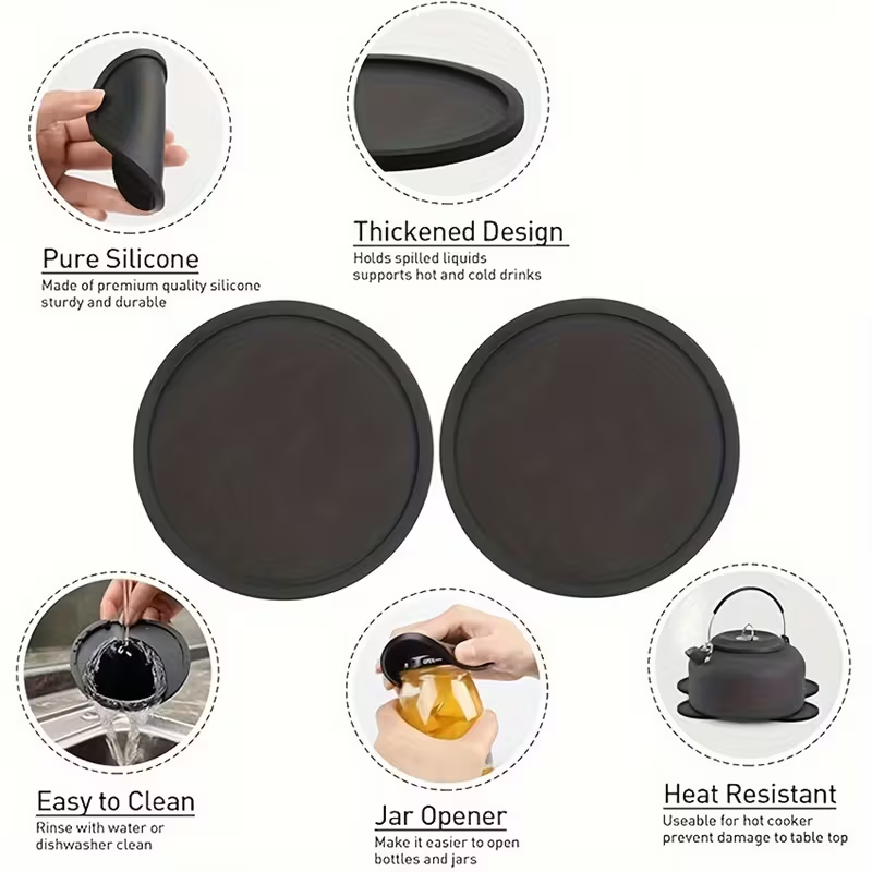 3 pcs Silicone Coasters, Non-Slip and Heat-Resistant Drink Mats, Reusable Round Table Protectors for Kitchen, Office, and Bar Use