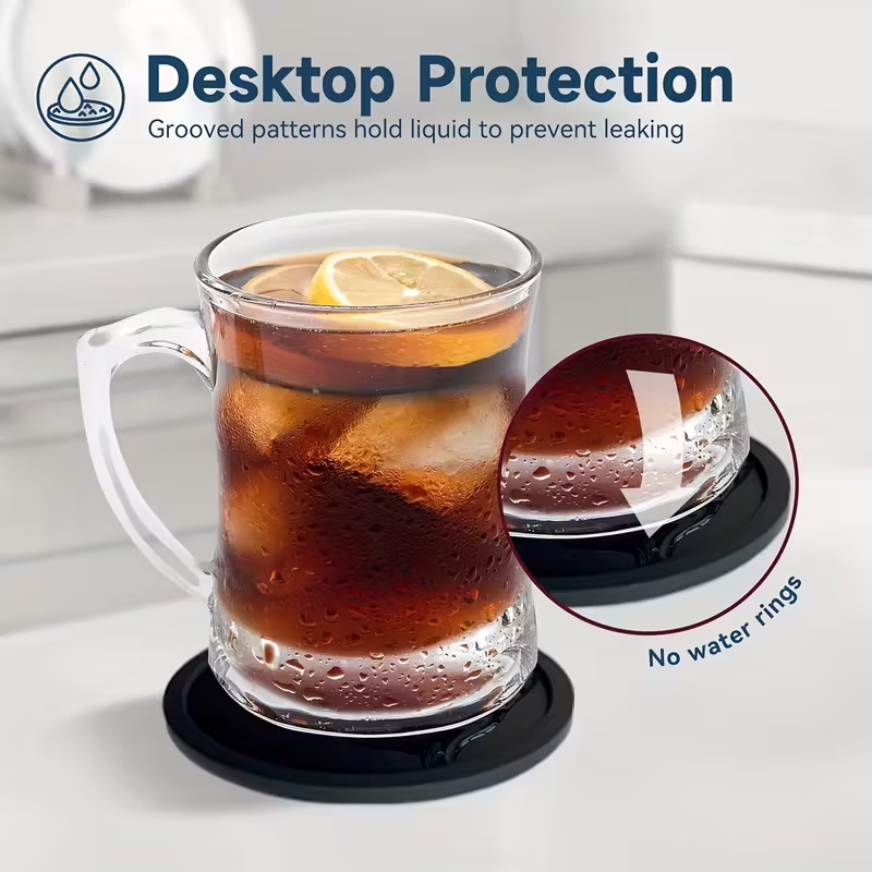 3 pcs Silicone Coasters, Non-Slip and Heat-Resistant Drink Mats, Reusable Round Table Protectors for Kitchen, Office, and Bar Use