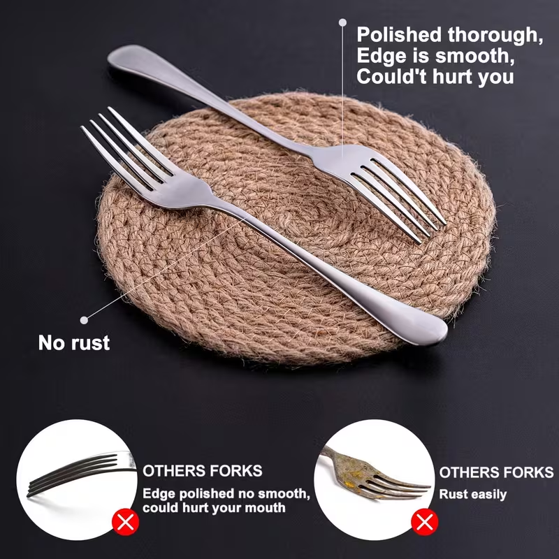 2pcs 304 Stainless Steel Forks and Spoons Set, Food-Grade & Dishwasher Safe, Heavy-Duty Utensils & Easy to Clean for Everyday Kitchen and Restaurant