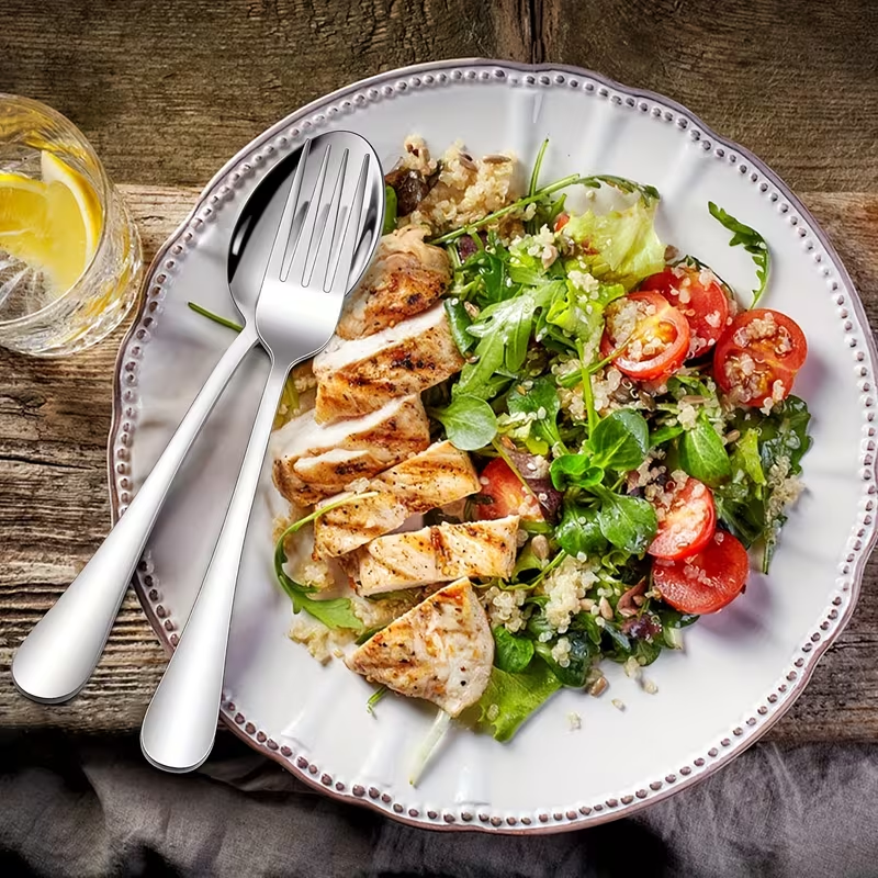 2pcs 304 Stainless Steel Forks and Spoons Set, Food-Grade & Dishwasher Safe, Heavy-Duty Utensils & Easy to Clean for Everyday Kitchen and Restaurant