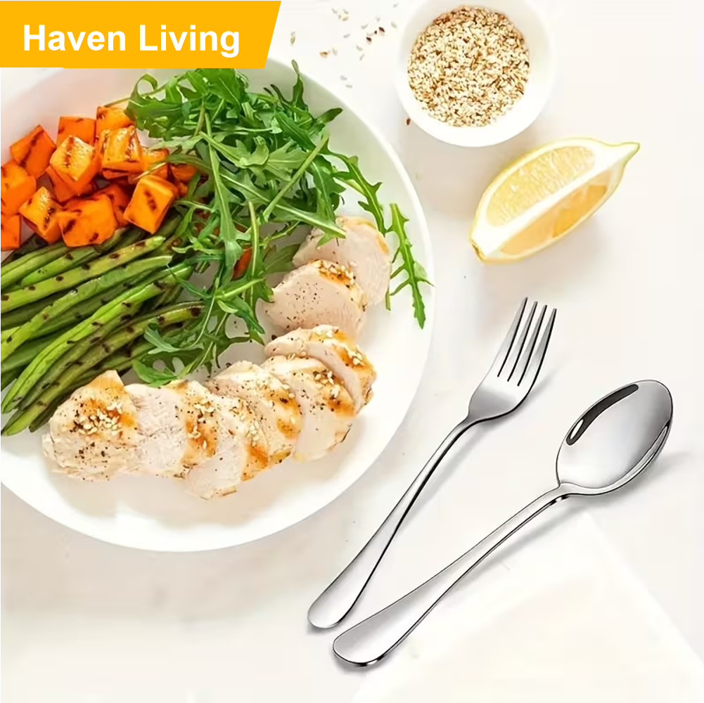 2pcs 304 Stainless Steel Forks and Spoons Set, Food-Grade & Dishwasher Safe, Heavy-Duty Utensils & Easy to Clean for Everyday Kitchen and Restaurant