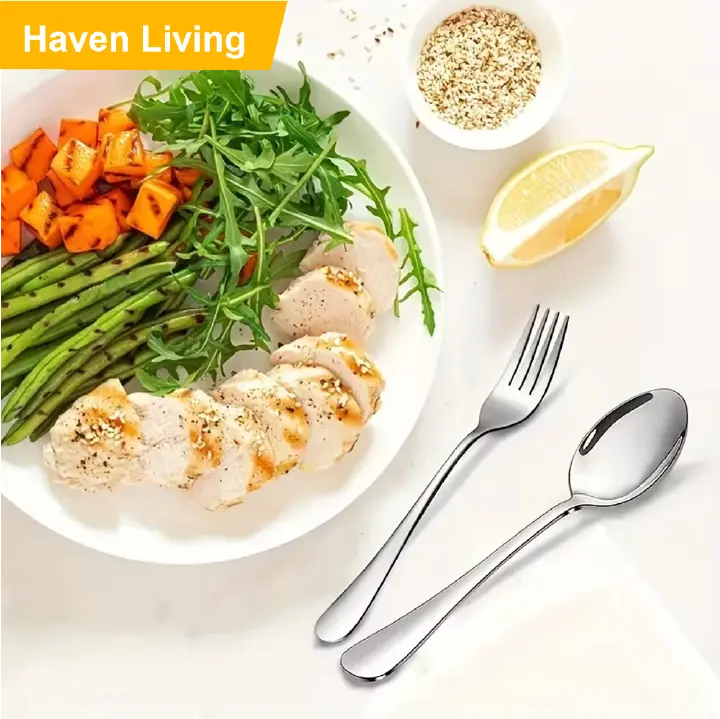 2pcs 304 Stainless Steel Forks and Spoons Set, Food-Grade & Dishwasher Safe, Heavy-Duty Utensils & Easy to Clean for Everyday Kitchen and Restaurant