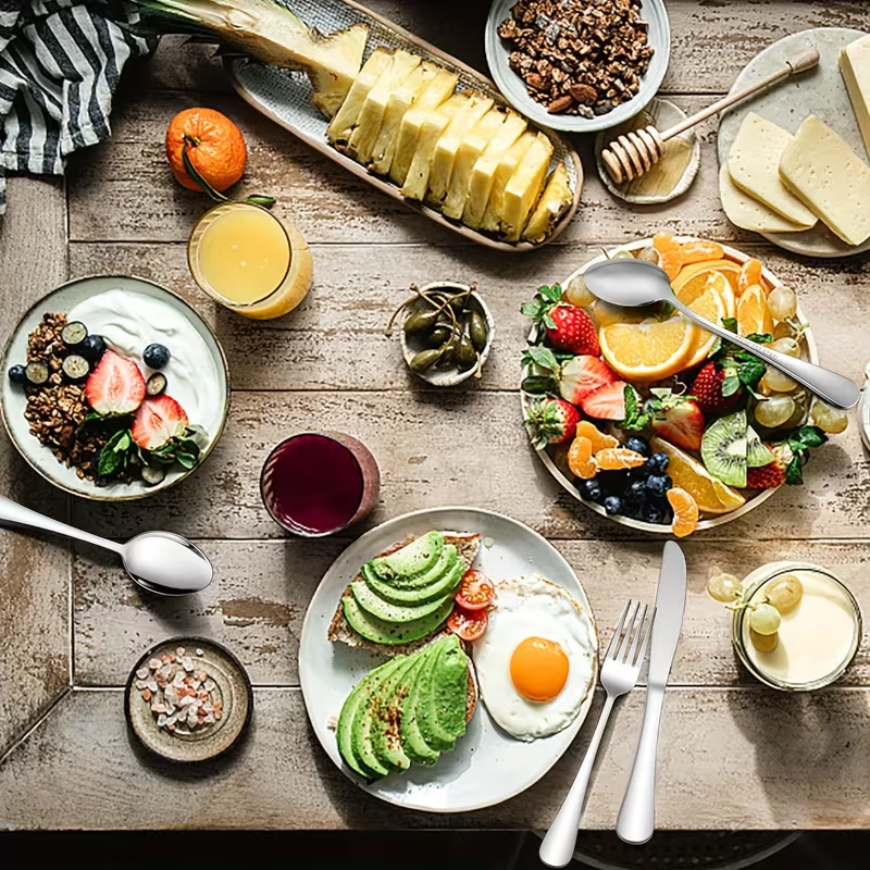 2pcs 304 Stainless Steel Forks and Spoons Set, Food-Grade & Dishwasher Safe, Heavy-Duty Utensils & Easy to Clean for Everyday Kitchen and Restaurant