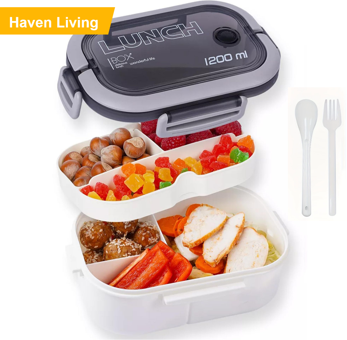 Christmas Bento Set! 1200ml 2-Tier Lunch Box with Fork & Spoon | Leakproof & Microwave-Safe for Easy Meals | For Work & School, Fast 3-5 Day Ship