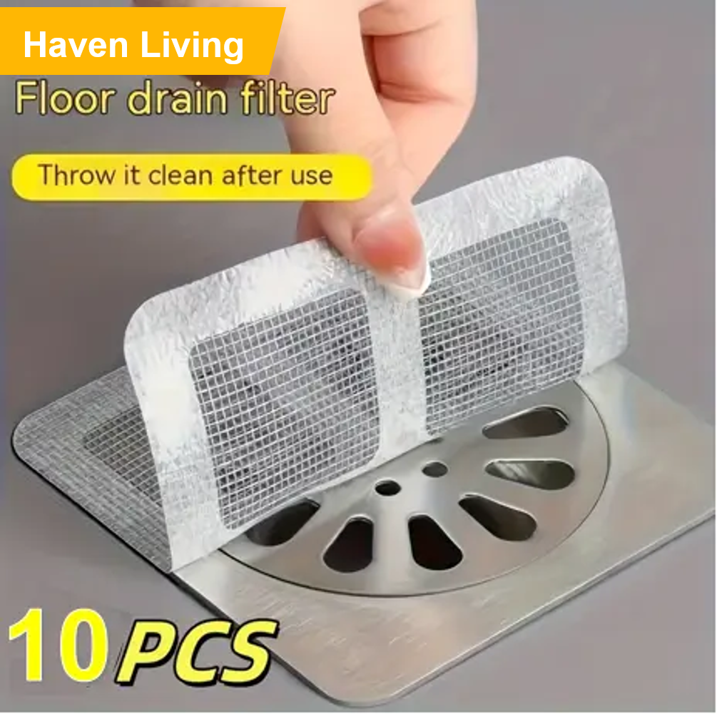 10pcs Disposable Shower Drain Hair Catcher Stickers - Easy-to-Use Plastic Mesh Filter Covers For Bathroom & Bathtub, Efficient Hair & Debris Blocker For Sink And Floor Drains