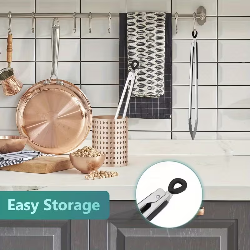 Professional Heavy-Duty Cooking Tongs|Easy Store& Easy-Clean | Heat-Resistant Stainless Steel with Lock & Silicone Grip for BBQ, Camping & Picnic