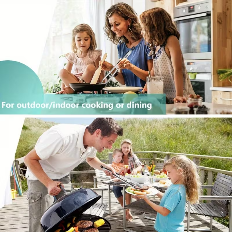 Professional Heavy-Duty Cooking Tongs|Easy Store& Easy-Clean | Heat-Resistant Stainless Steel with Lock & Silicone Grip for BBQ, Camping & Picnic