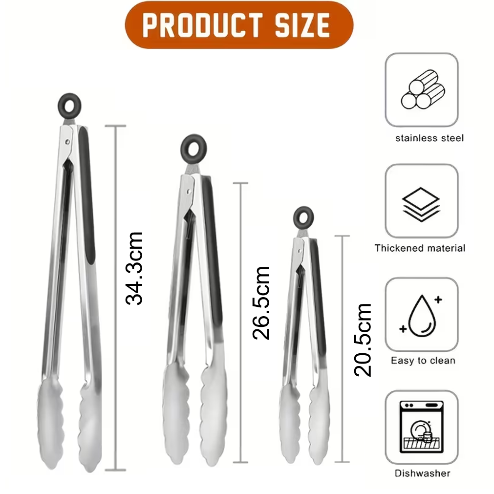 Professional Heavy-Duty Cooking Tongs|Easy Store& Easy-Clean | Heat-Resistant Stainless Steel with Lock & Silicone Grip for BBQ, Camping & Picnic
