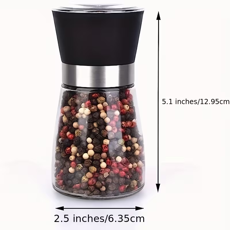 180ml Refillable Salt & Pepper Grinder – Adjustable Coarseness, Manual Ceramic Mill, Easy-Fill Glass Jar, Perfect for Kitchen Table, Home Cooking & Outdoor Dining