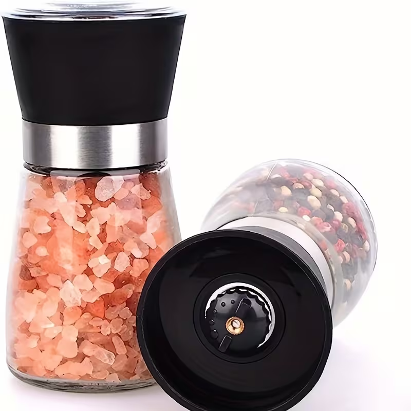 180ml Refillable Salt & Pepper Grinder – Adjustable Coarseness, Manual Ceramic Mill, Easy-Fill Glass Jar, Perfect for Kitchen Table, Home Cooking & Outdoor Dining