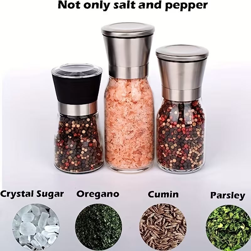 180ml Refillable Salt & Pepper Grinder – Adjustable Coarseness, Manual Ceramic Mill, Easy-Fill Glass Jar, Perfect for Kitchen Table, Home Cooking & Outdoor Dining