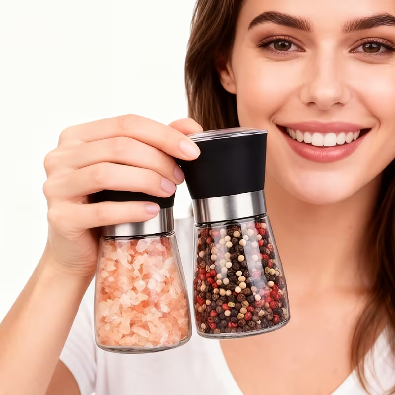 180ml Refillable Salt & Pepper Grinder – Adjustable Coarseness, Manual Ceramic Mill, Easy-Fill Glass Jar, Perfect for Kitchen Table, Home Cooking & Outdoor Dining