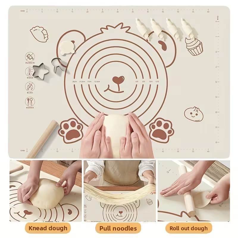 Pro Pizza & Pastry Silicone Mat – Non-Stick, Non-Slip with Measuring Grid, Thick & Durable for Kneading & Rolling, Perfect for Home Baking, Pizza Making & Dough Prep