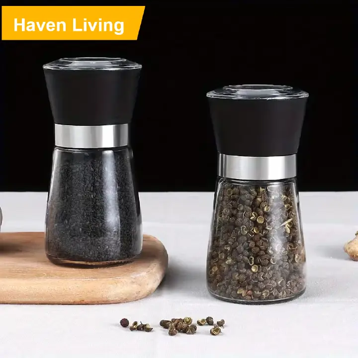 180ml Refillable Salt & Pepper Grinder – Adjustable Coarseness, Manual Ceramic Mill, Easy-Fill Glass Jar, Perfect for Kitchen Table, Home Cooking & Outdoor Dining