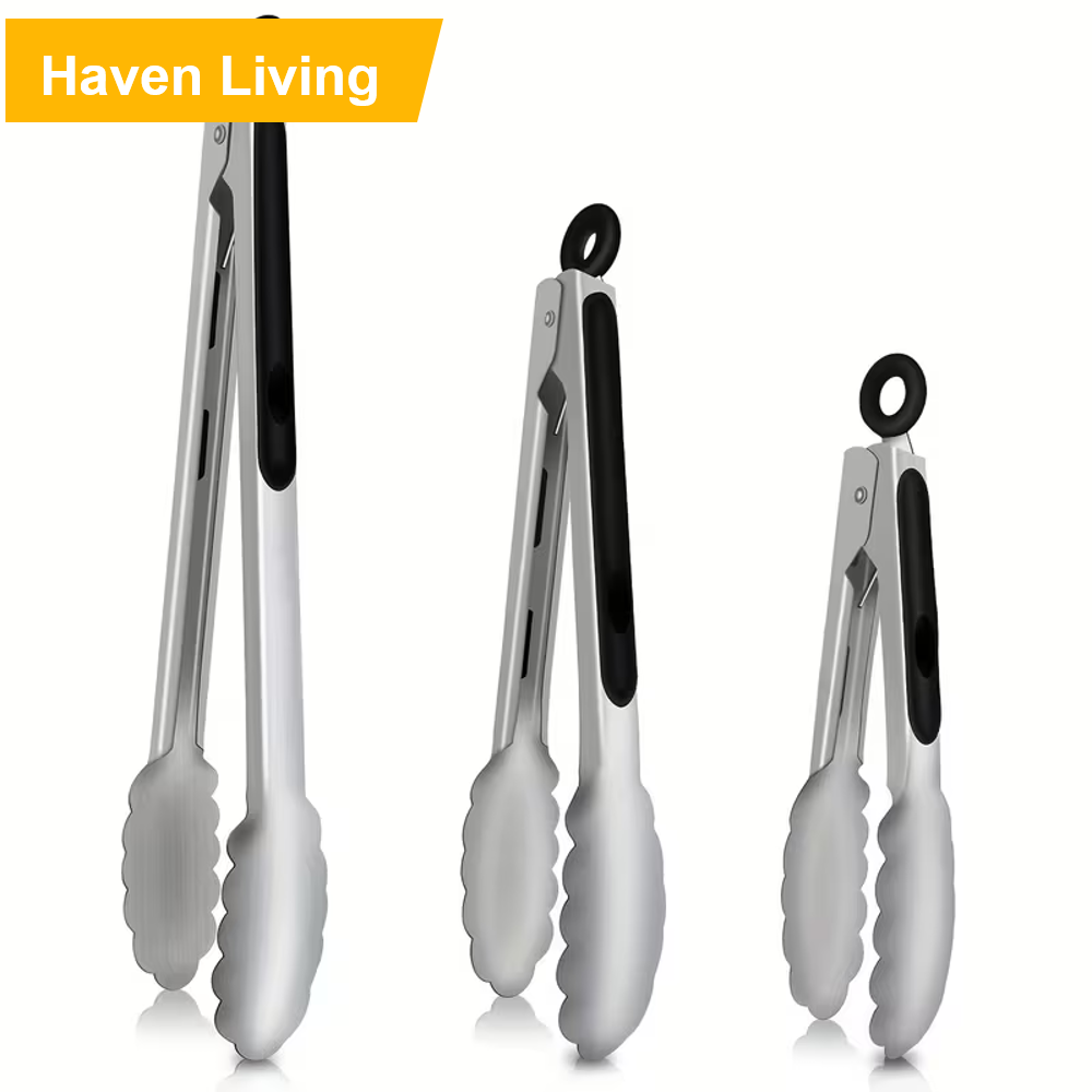 Professional Heavy-Duty Cooking Tongs|Easy Store& Easy-Clean | Heat-Resistant Stainless Steel with Lock & Silicone Grip for BBQ, Camping & Picnic