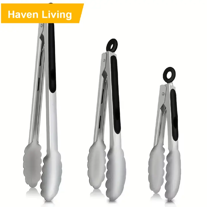 Professional Heavy-Duty Cooking Tongs|Easy Store& Easy-Clean | Heat-Resistant Stainless Steel with Lock & Silicone Grip for BBQ, Camping & Picnic