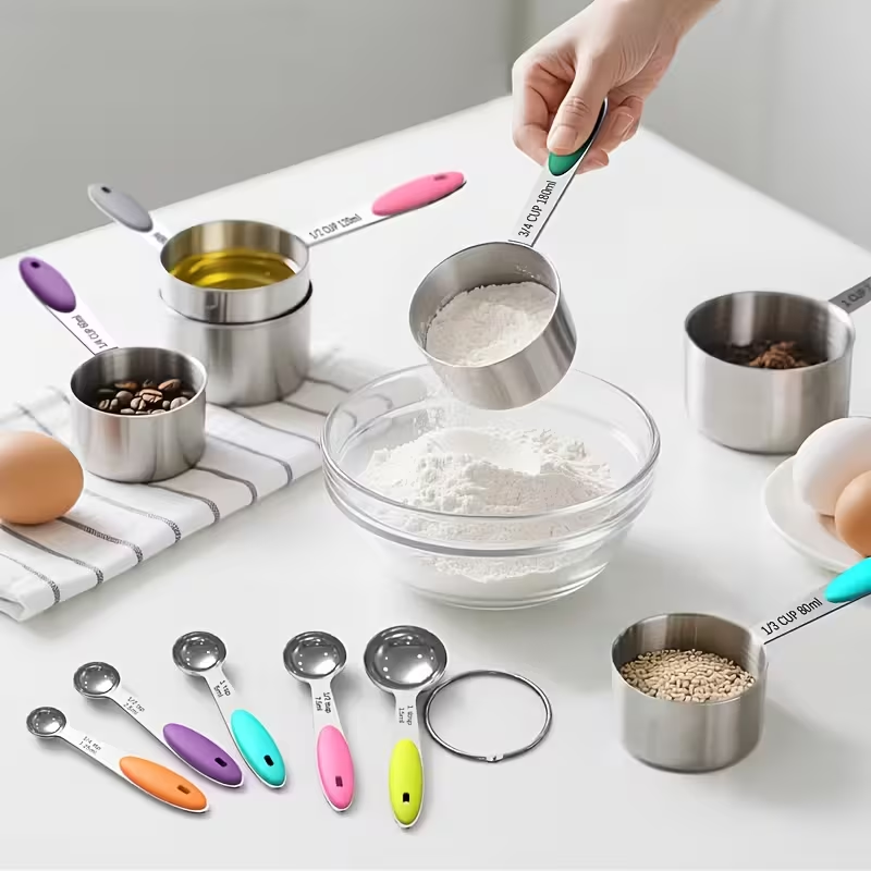 10pcs Stainless Steel Measuring Spoon & Cup Set – Easy-Read Marks, Dishwasher Safe, Space-Saving Magnetic Design, Perfect for Baking, Cooking & Daily Kitchen Prep