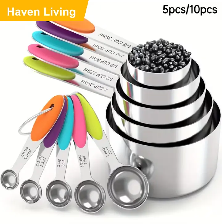 10pcs Stainless Steel Measuring Spoon & Cup Set – Easy-Read Marks, Dishwasher Safe, Space-Saving Magnetic Design, Perfect for Baking, Cooking & Daily Kitchen Prep