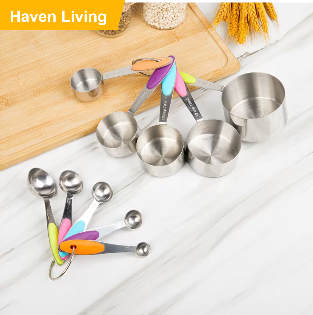 10pcs Stainless Steel Measuring Spoon & Cup Set – Easy-Read Marks, Dishwasher Safe, Space-Saving Magnetic Design, Perfect for Baking, Cooking & Daily Kitchen Prep