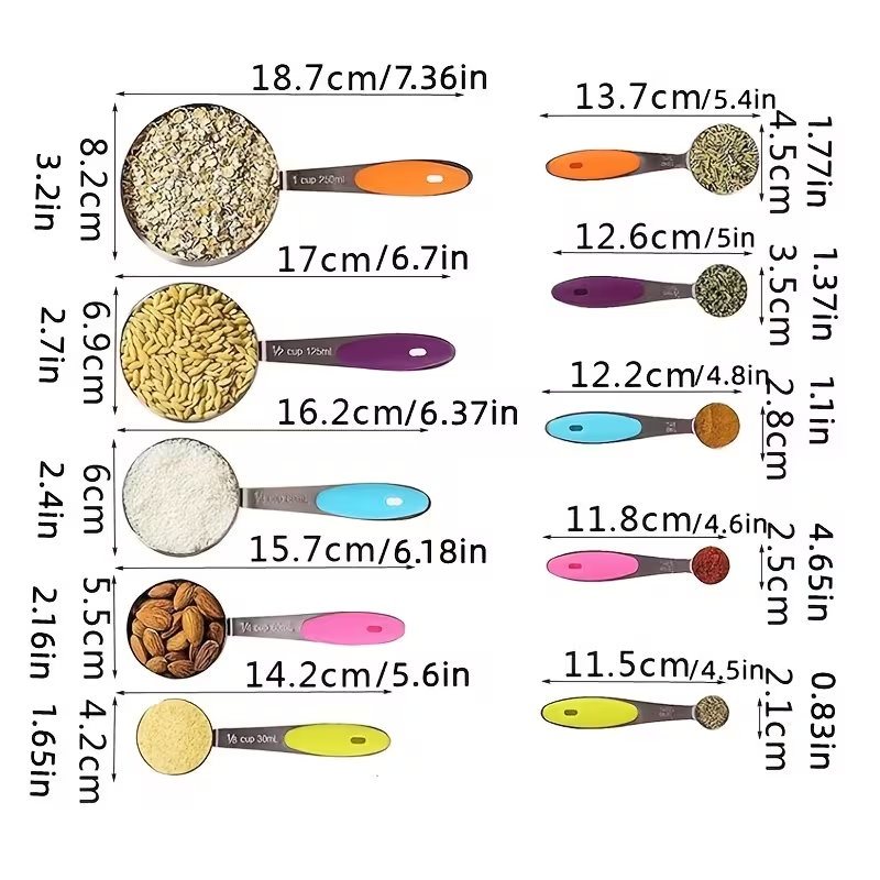 10pcs Stainless Steel Measuring Spoon & Cup Set – Easy-Read Marks, Dishwasher Safe, Space-Saving Magnetic Design, Perfect for Baking, Cooking & Daily Kitchen Prep