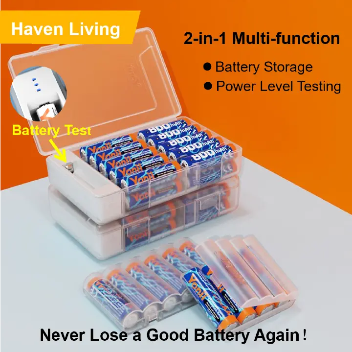 Smart Battery Storage Organizer with Built-in Tester for AA/AAA | Never Lose a Good Battery Again! Check Power & Extend Battery Life Instantly