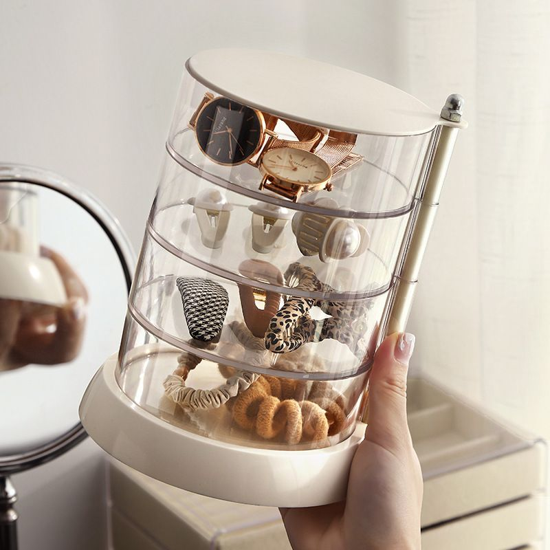 Rotating Jewelry Storage Box | Round Plastic Organizer for Earrings, Bracelets & Makeup | 360° Swivel Display Rack | Aesthetic Home Decor for Bedroom, Bathroom & Kitchen