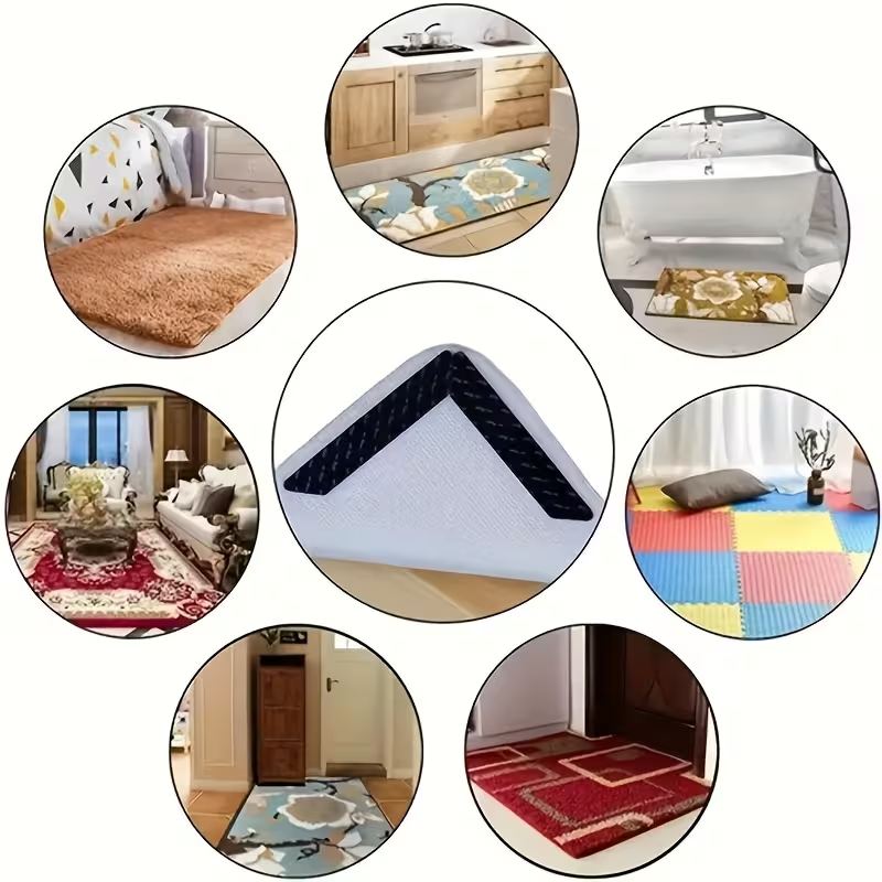 4/8pcs Non-Slip Carpet Stickers for Floors – L-Shape Grippers Keep Rugs Flat & Secure in Living Room, Bathroom & Kitchen | for Tiles & Wood Floors