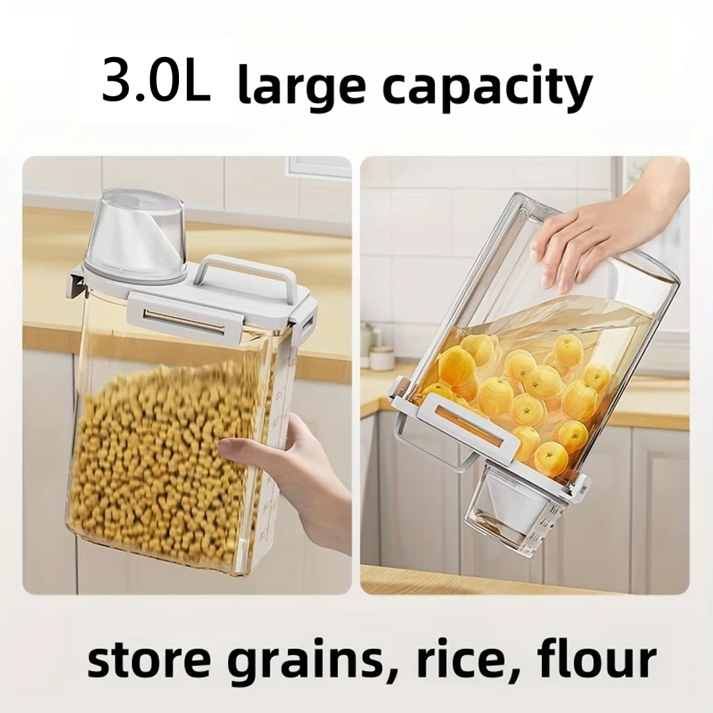 3.0L Airtight Food Container | Flip-Top Lid Locks Out Moisture & Bugs | Keep Your Rice, Flour & Dry Goods Fresh for Longer, Leakproof Pantry Organizer, Fast 3-5 Day Ship