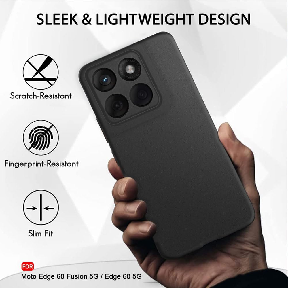 Sleek Back Cover Case for Motorola Moto Edge 60 plus 5G / Edge 60 5G | Slim Fit Protective Design | Ultra Matte Finish | Camera Protection Bump | Soft Back Cover Case (Silicone, Black)